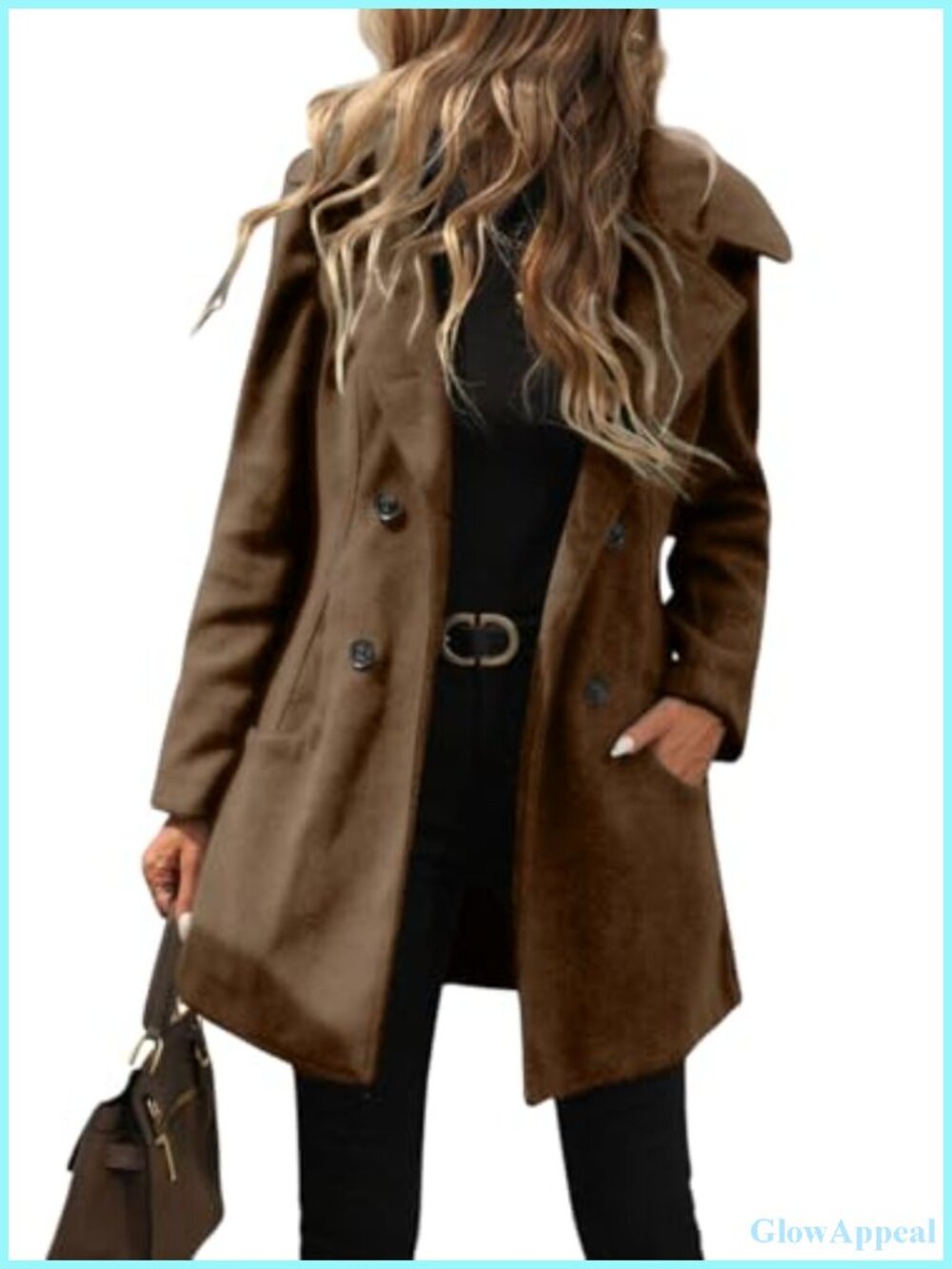 Women's Wool Peacoat Double Breasted Hooded Trench Coat Notch Collar